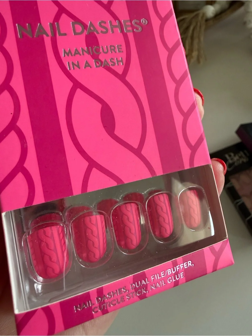 Red Aspen Pink Nail Dashes Glue On Nails Sweater Design